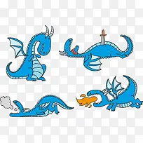 卡通矢量可爱蓝色恐龙