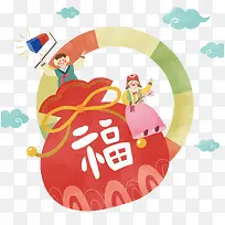 矢量卡通韩版福袋
