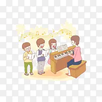 老师教小朋友弹钢琴