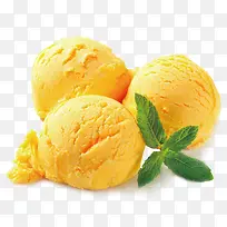 黄色芒果冰激凌球薄荷叶