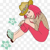 插图女孩抱着膝盖坐着侧面