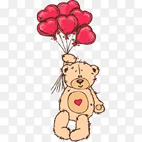 卡通小熊红色心形气球图案
