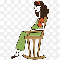 卡通孕妇坐在摇摇椅上休息