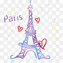 矢量手绘水彩巴黎铁塔