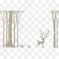 剪影树林中的麋鹿背景