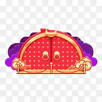 云雾缭绕卡通红色大门