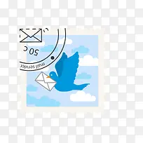 蓝色可爱信鸽邮票