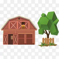 农场房屋树木海报素材