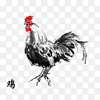 黑色水墨画公鸡