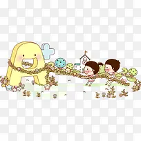 卡通孩子拔河素材