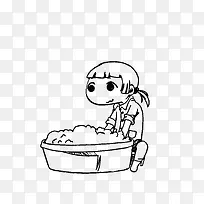 简笔手绘洗衣服的女孩