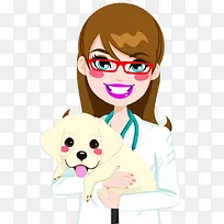 卡通美女宠物医生抱着狗狗