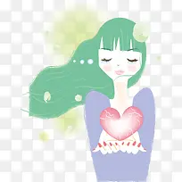 捧着爱心的小女孩矢量图