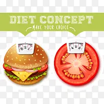 创意西红柿和汉堡包节食减肥元素