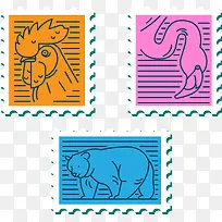 三张彩色动物邮票