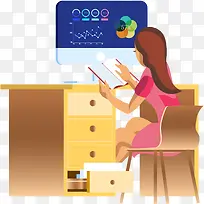 矢量办公的女人插画