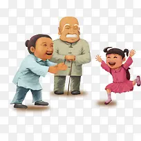 小女孩高兴跑向爷爷奶奶