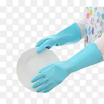 蓝色橡胶洗碗手套