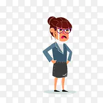 蓝色哭泣的卡通职场女性