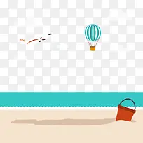 夏天沙滩放风筝热气球矢量素材