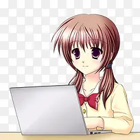 卡通女孩看电脑
