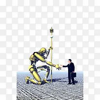 科幻巨型机器人与人类握手免抠