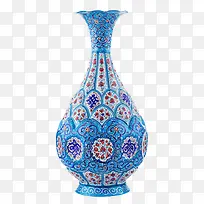 蓝色彩绘花纹的花瓶古代器物实物