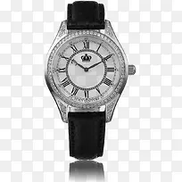 黑色真皮白色表盘手表