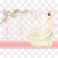 新娘和条纹背景婚纱照矢量素材