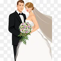 矢量手绘拥抱的新郎新娘婚礼素材