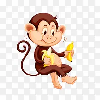 手拿着香蕉坐着的猴子