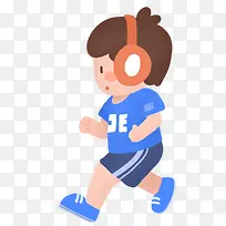 小男孩跑步健身儿童插画