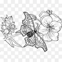 蝴蝶落在花枝上简笔画