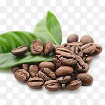 咖啡豆咖啡叶背景摆拍