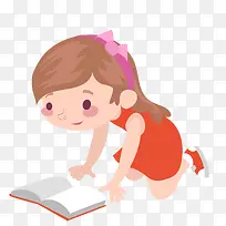 卡通看书的小女孩矢量图