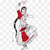 手绘跳舞的新疆女孩