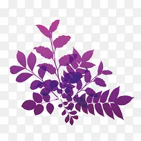 矢量卡通紫色花草树叶
