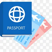 卡通蓝色护照和机票