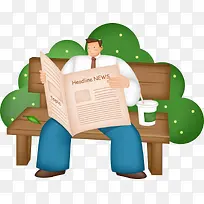 树下躺椅上看报纸的男人