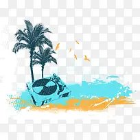 夏日沙滩椰子树背景装饰