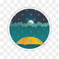 卡通手绘下雨的晚上