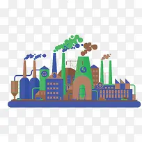 矢量卡通大型石油化工厂发电厂