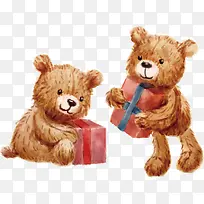 矢量手绘拿着礼盒的熊