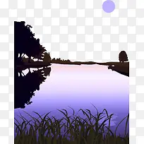 紫色湖泊美景矢量