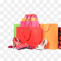 彩色购物袋与高跟鞋