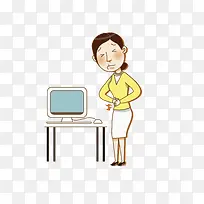 卡通胃痛的女人免抠图