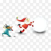 滚雪球的圣诞老人和小鹿