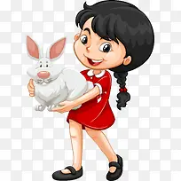 女孩手抱兔子