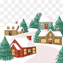 卡通雪中的圣诞夜小城矢量图