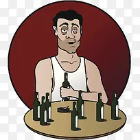卡通插图喝醉酒的男人